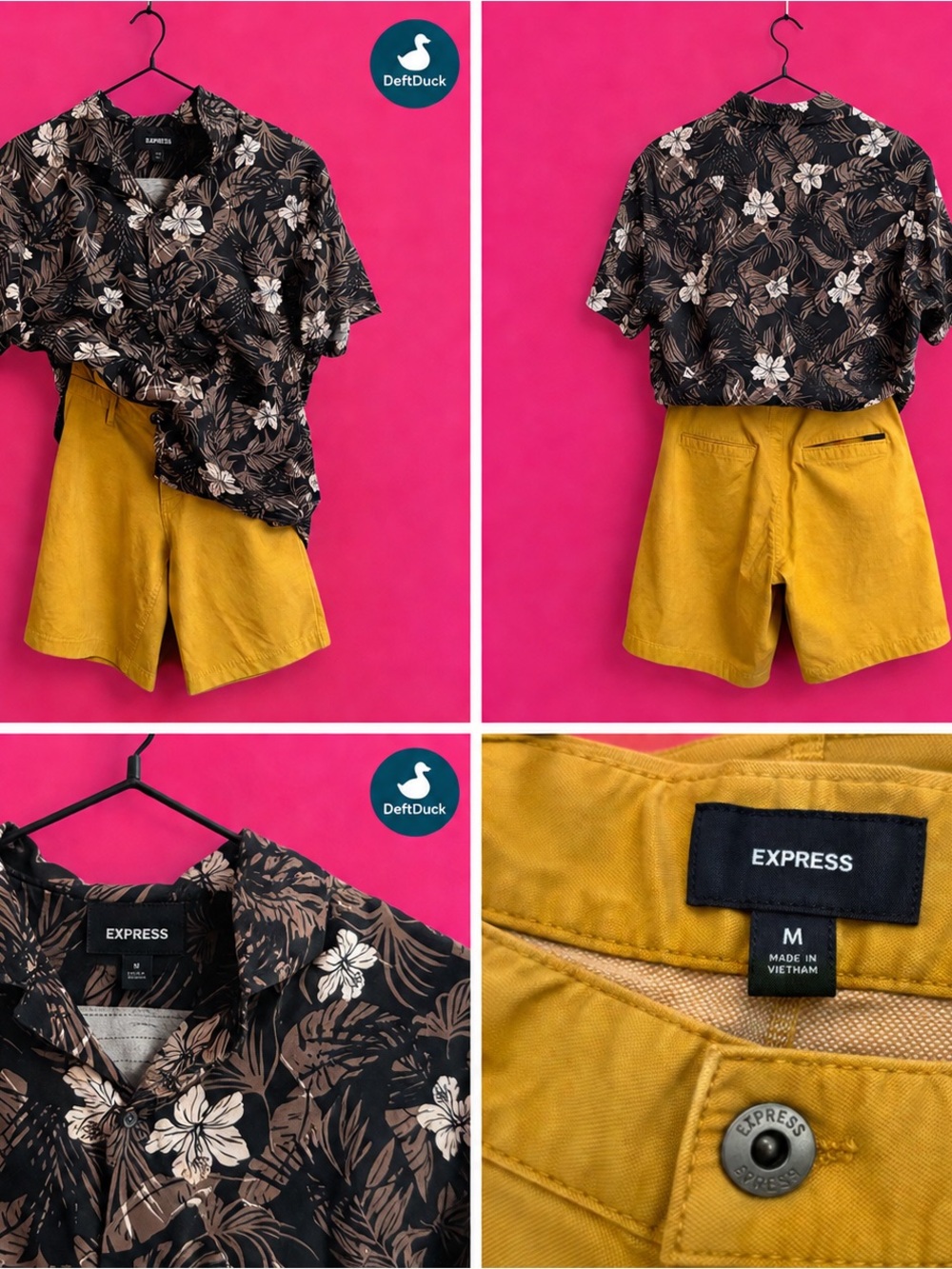 Express Black Floral Button-Front Top with Mustard Yellow Shorts